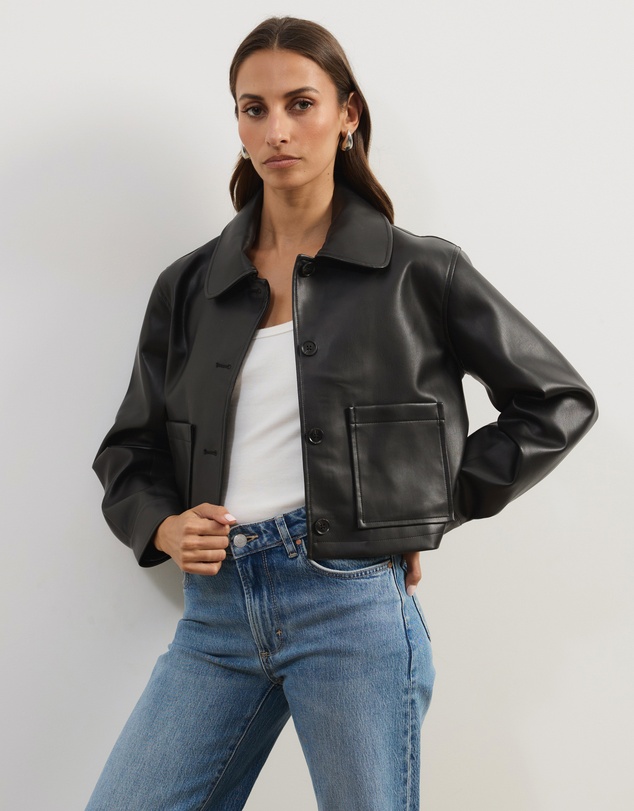 Atmos&Here - Annalise Leather Look Cropped Shacket