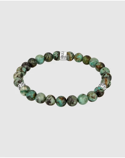 Kuzzoi - ICONIC EXCLUSIVE - Bracelet Male Turquoise Greenish-Brown Beads 925 Sterling Silver