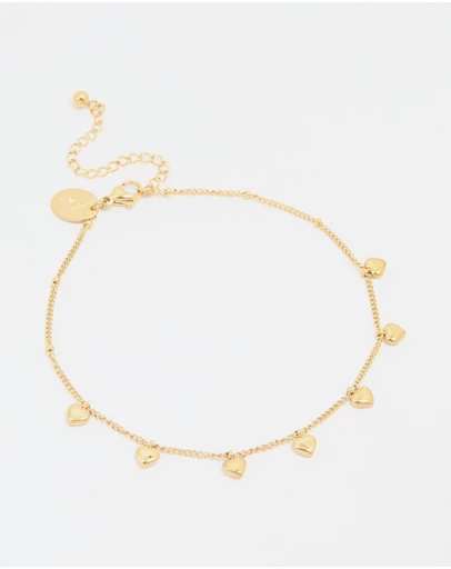 Lovisa - Waterproof Gold Plated Stainless Steel Heart Charms Anklet