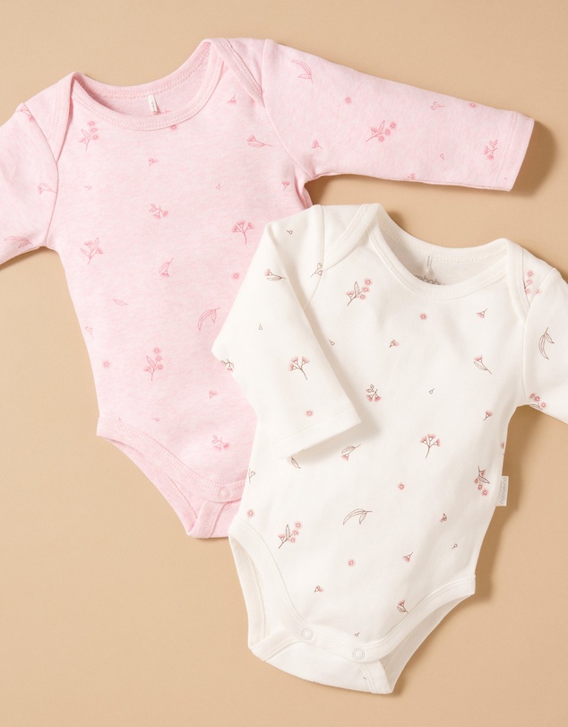 Purebaby - Easy Neck L/S Bodysuit 2 pack-Babies