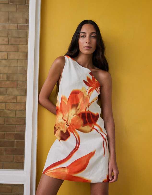 AERE - Ilaria Linen One Shoulder Mini Dress