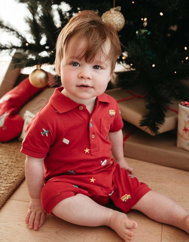 Purebaby - Christmas Polo Growsuit -Kids-Babies