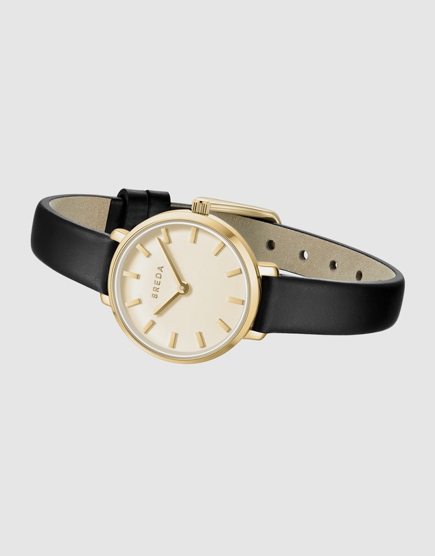 Breda - Beverly Gold and Black Leather Band Watch, 25MM