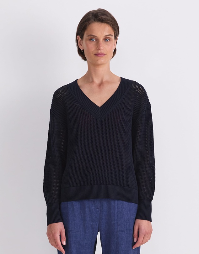 Sportscraft - Cotton Crochet V Neck Knit