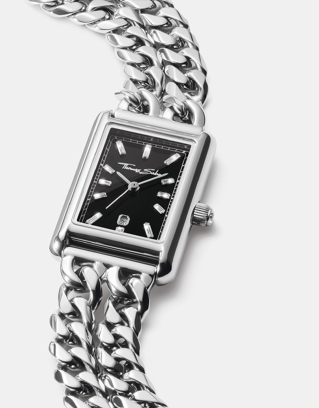 THOMAS SABO - THOMAS SABO Ladies Rectangular Silver Watch with Black Dial