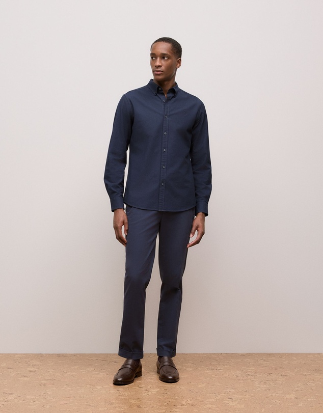 Trenery - Regular Fit Cotton Monogram Oxford Shirt in Navy
