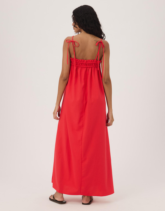 Atmos&Here - Eire Maxi Dress With Tie Straps And Shirring Detail In Linen Blend