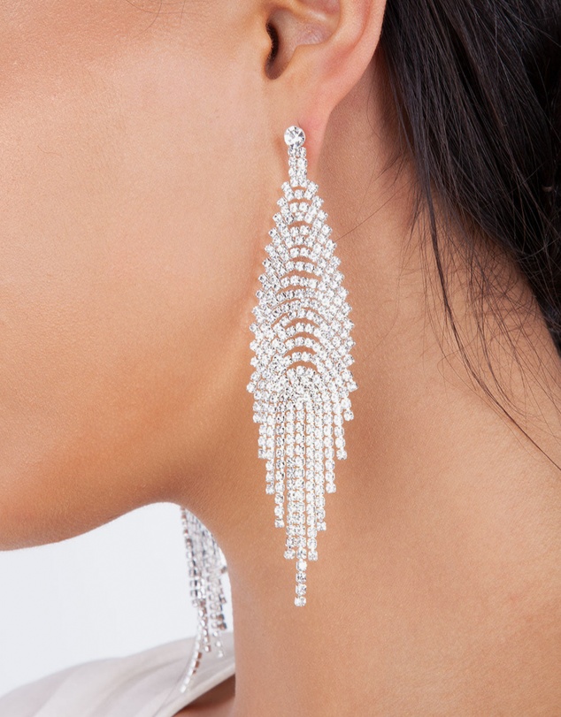 Lovisa - Silver Cup Chain Diamante Fringe Drape Earrings