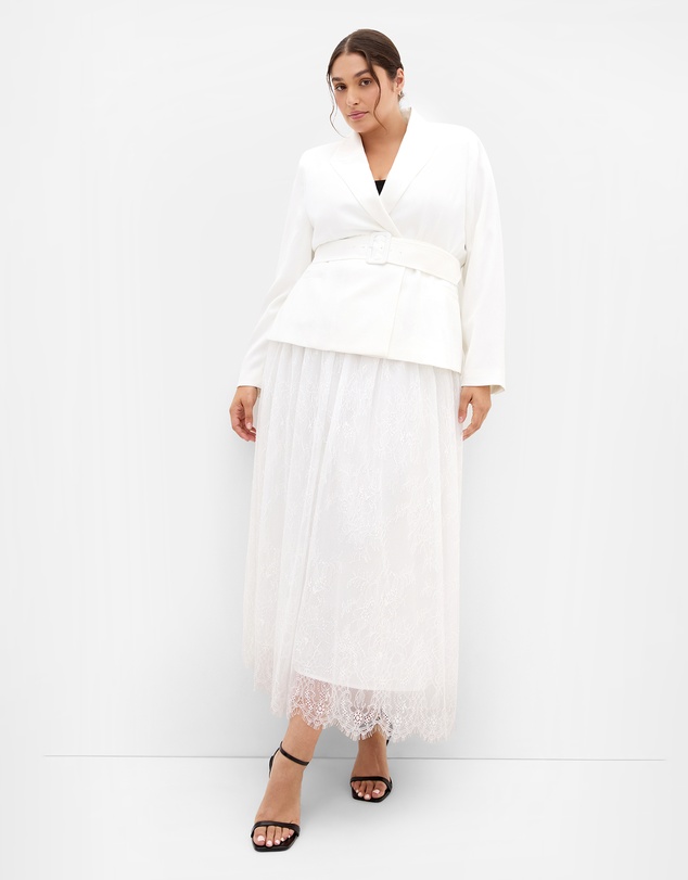 City Chic - Plus size Ivy Belted Blazer - ivory