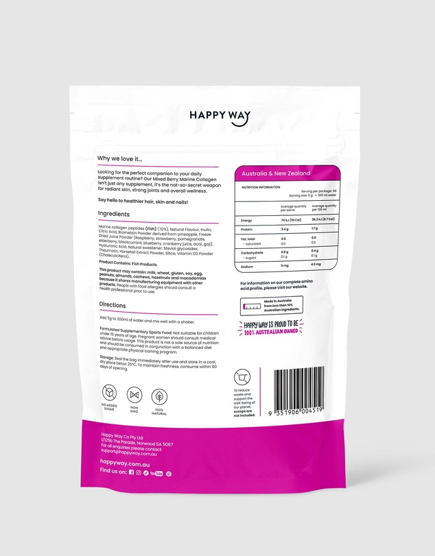 Happy Way - Mixed Berry Marine Collagen Powder