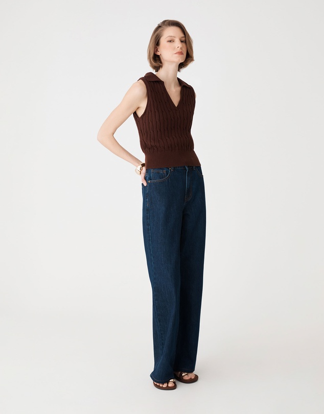 Forcast - Erin Collared Cable Knit Top