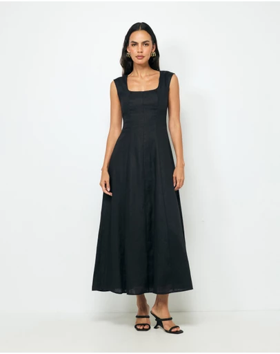 AERE - Chloe Panelled Linen Midi Dress