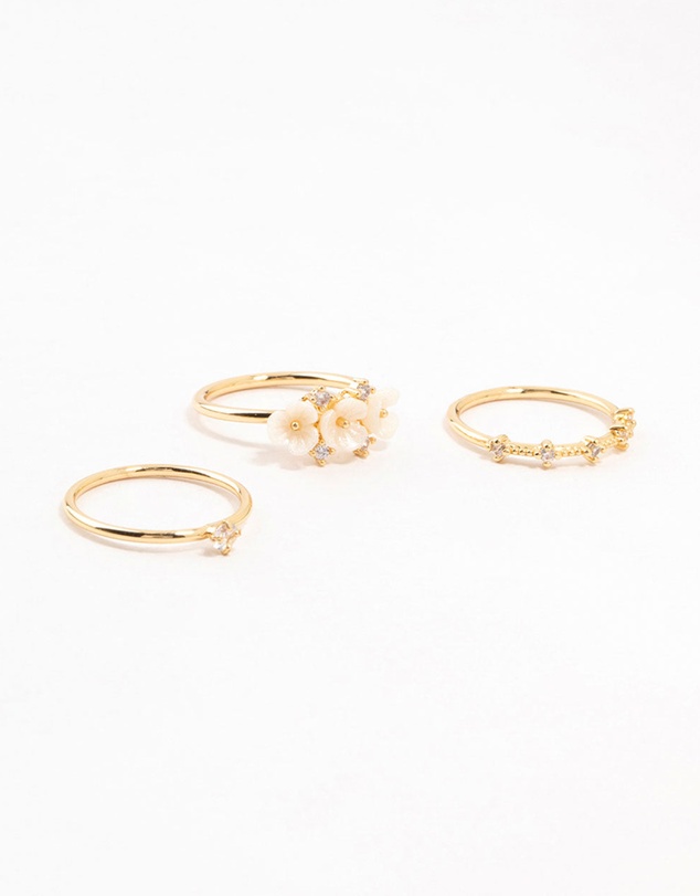 Lovisa - Gold Plated Triple Flower Stacking Rings 3-Pack