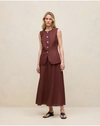 Trenery - Delave Linen Button Through Vest in Espresso