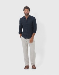 Coast Clothing - Long Sleeve Linen Shirt in Navy Blue