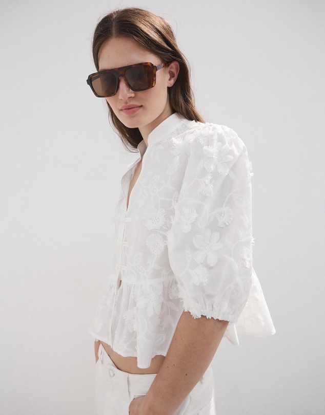 M.N.G - Embroidered Puff-Sleeve Blouse