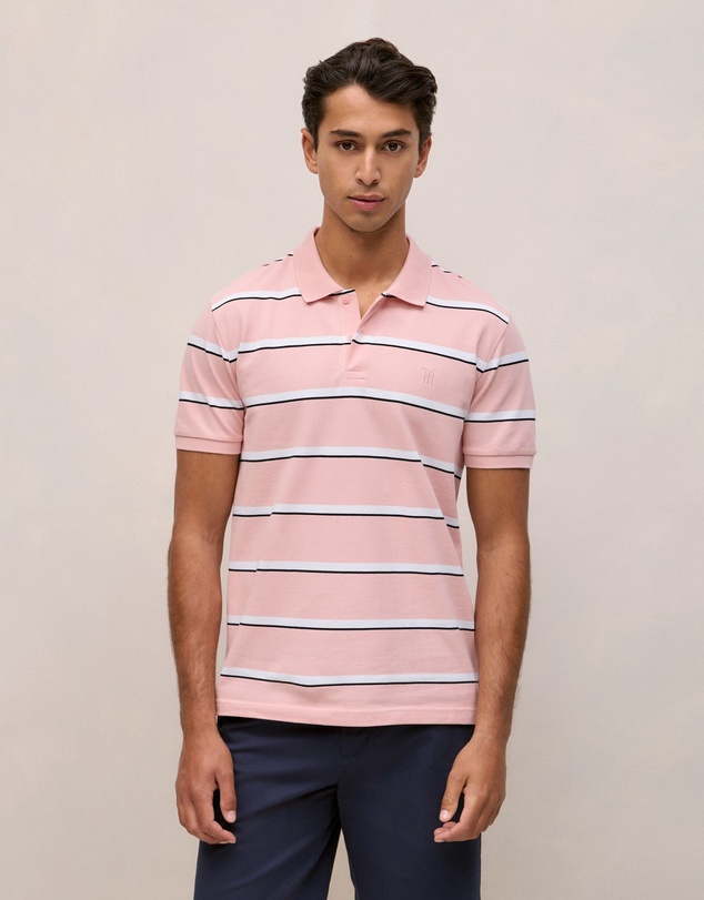 Trenery - Cotton Pique Double Stripe Polo in Light Pink