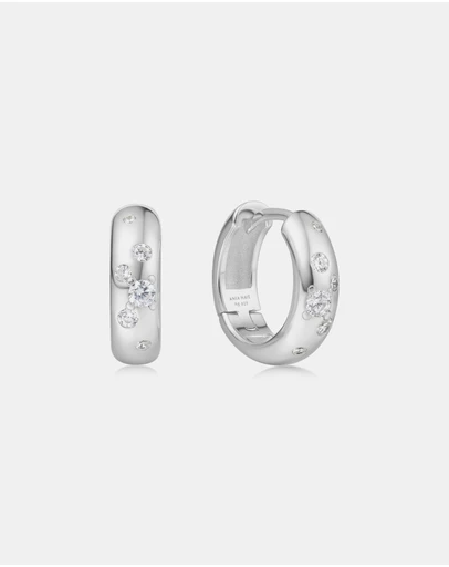 Ania Haie - Ania Haie Silver Small Chubby Sparkling Huggie Hoop Earrings