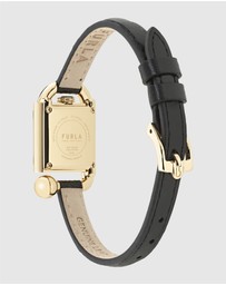 Furla - Mianuvola Square Yellow Gold-Tone Black Leather Strap Watch