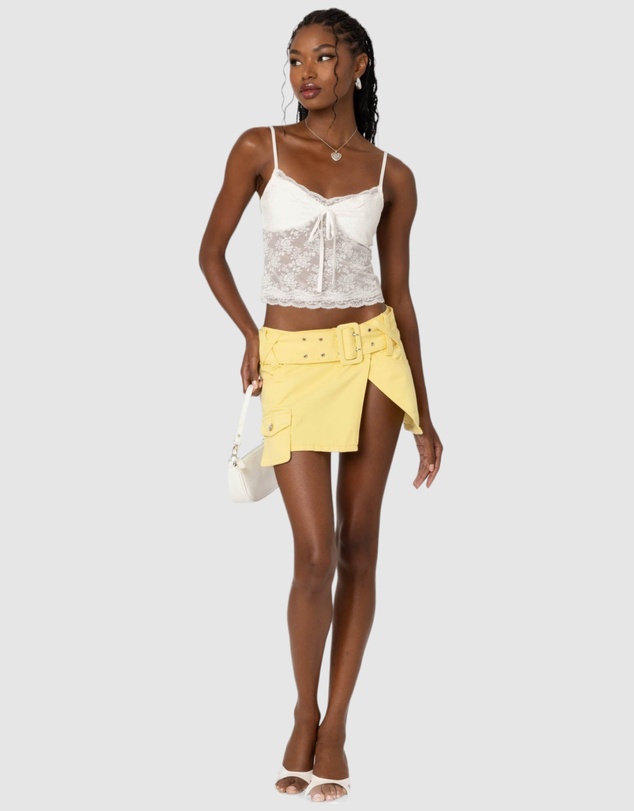 EDIKTED - Belted Denim Wrap Mini Skirt
