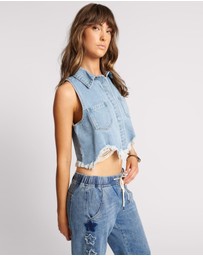 ONE TEASPOON - Bolt Blue Cropped Braxton Top