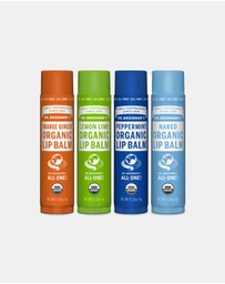 Dr Bronner's - Joy Lip Balm Set - 4 x 4g lip balms. Lemon Lime, Peppermint, Orange Ginger and Naked Unscented