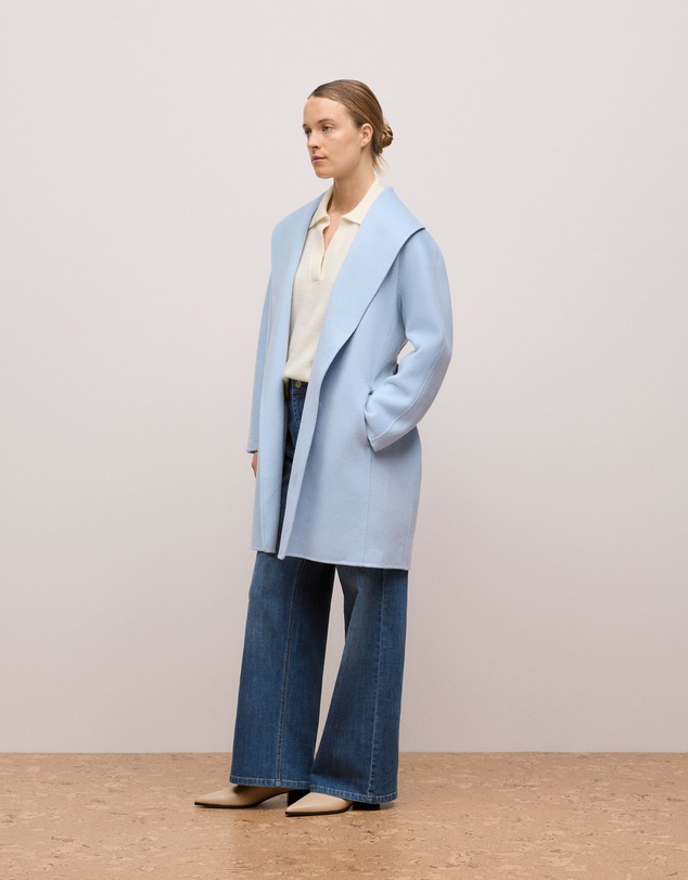 Trenery - Double Faced Wool Wrap Coat in Mist Blue