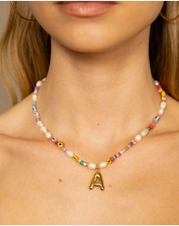 Petit Moments - Beaded Pearl Bubble Initial Necklace