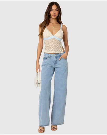 EDIKTED - Sheer Lace Open Back Tank Top