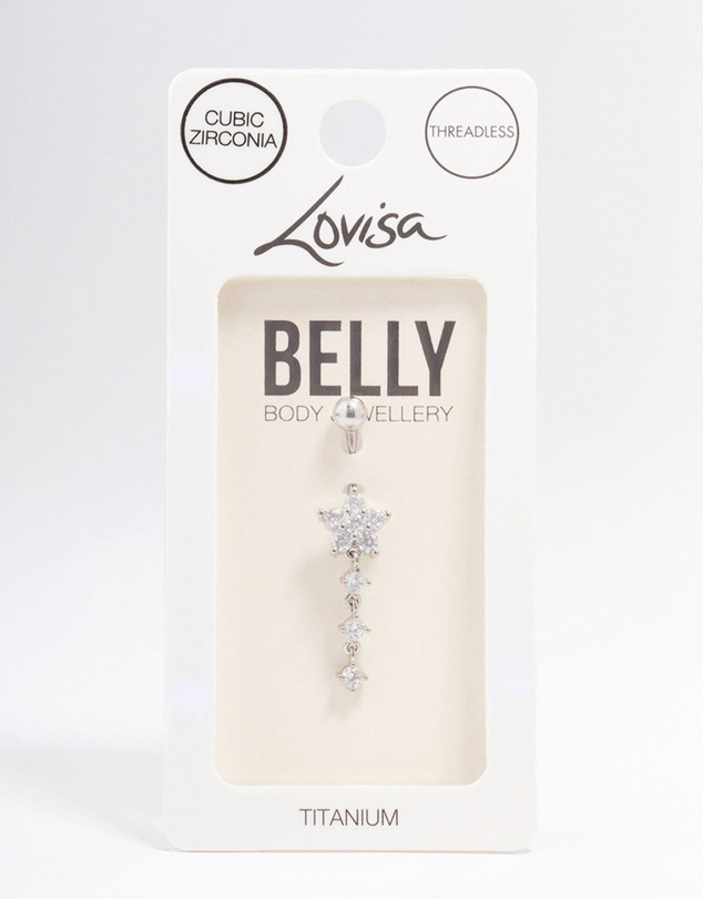 Lovisa - Titanium Cubic Zirconia Flower Triple Threadless Belly Bar