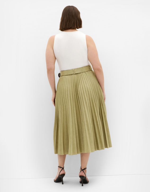 City Chic - Plus size Sueded Pleat Midi Skirt - sage