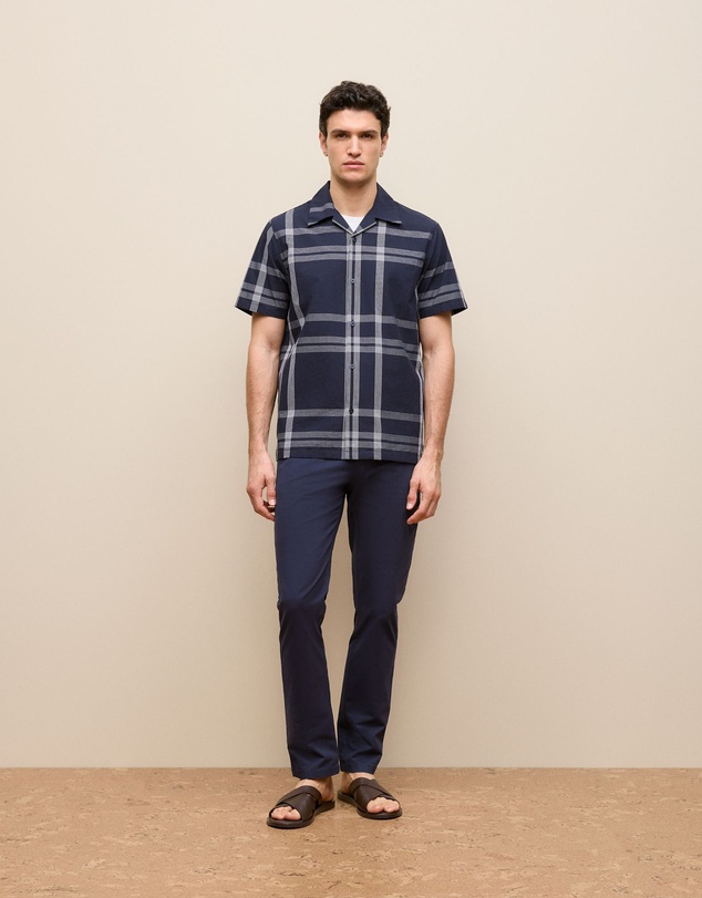Trenery - Seersucker Check Camp Shirt in Navy