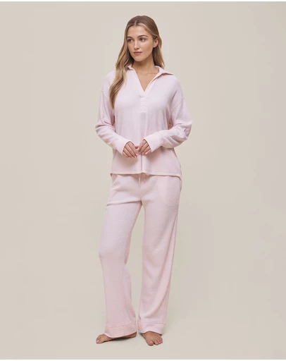 Papinelle - Super Soft Waffle Open Collared Long Sleeve Top and Pant