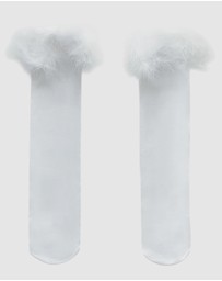 High Heel Jungle - Frou-Frou Faux Fur Trim Combed Cotton Socks