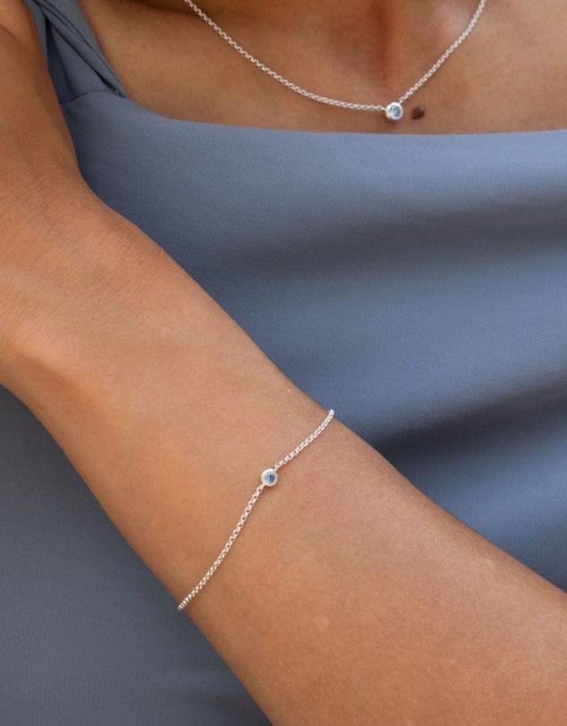 Dower & Hall - Women's Single Aquamarine Dewdrop Chain Bracelet In Sterling Silver