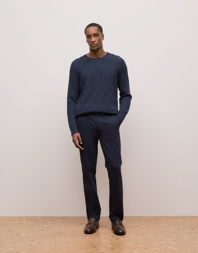 Trenery - Merino Cable Knit Crew in Navy