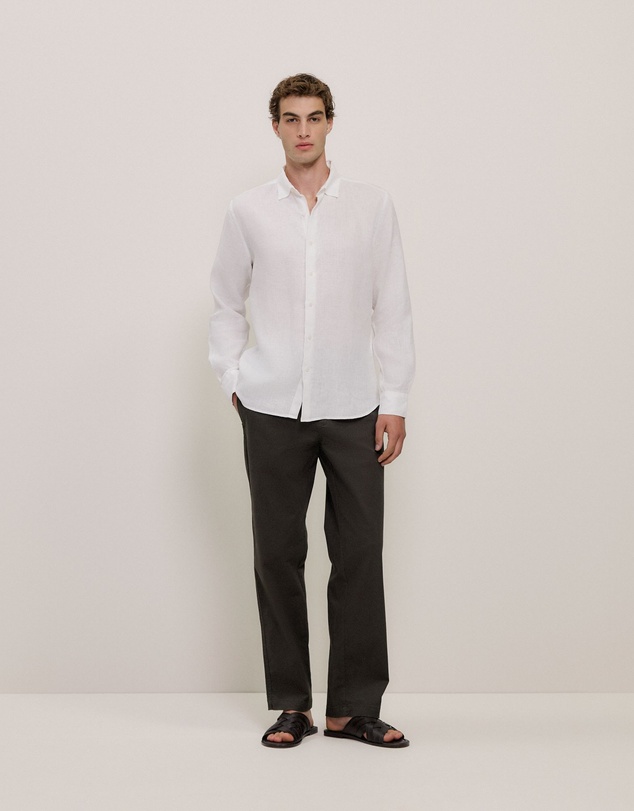 Trenery - Tailored Fit Linen Long Sleeve Shirt in White