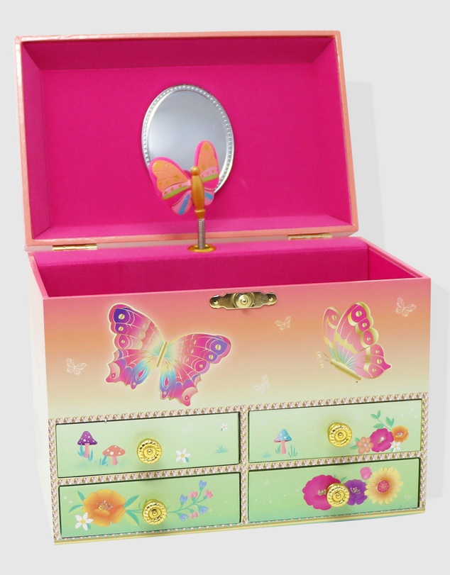 Pink Poppy - Rainbow Butterfly Medium Musical Jewellery Box