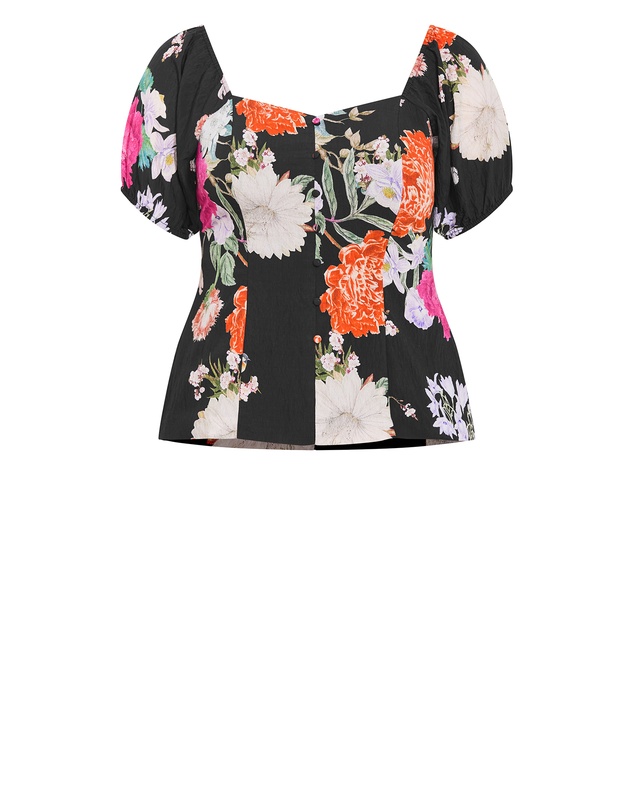 City Chic - Plus size Daydreams Print Corset Top - black