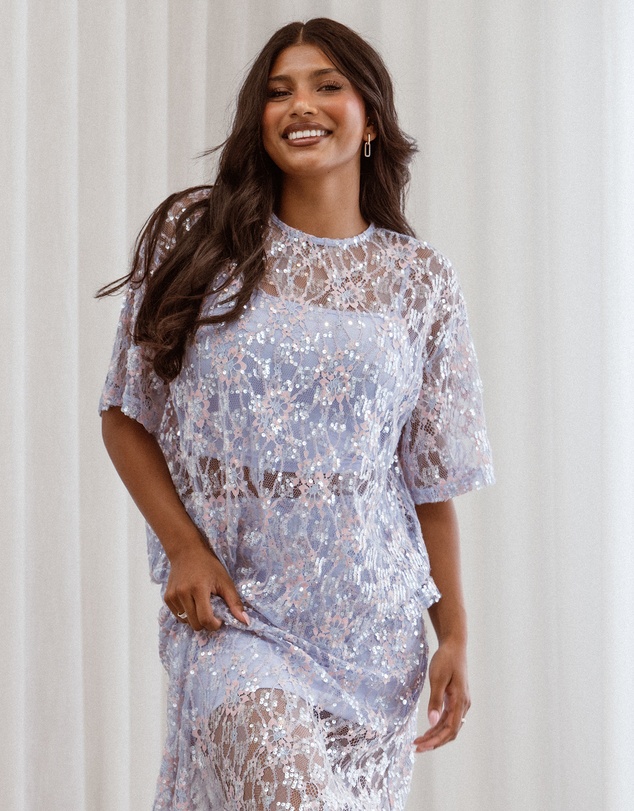Petal & Pup - Yonder Sheer Lace Tee Top - Purple