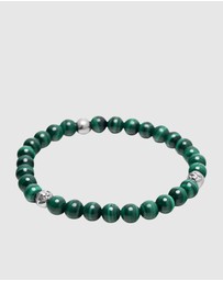 Nialaya Jewellery - 6mm Green Malachite Bracelet with Silver Balls