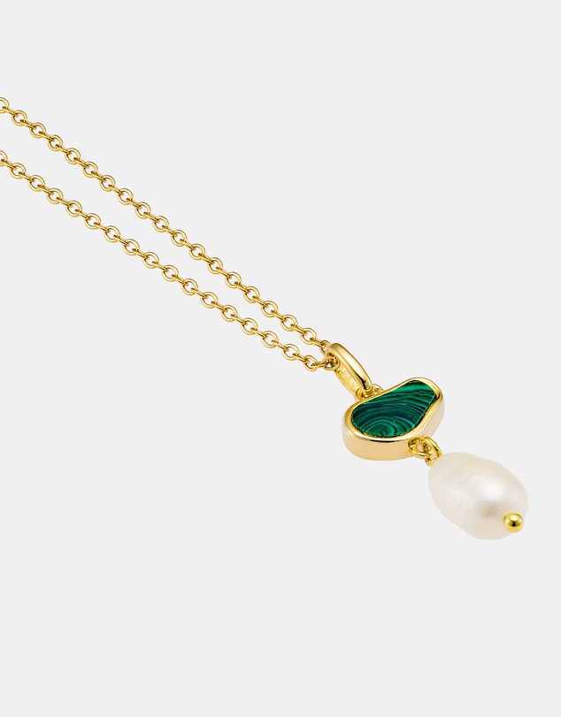 Zoe Olivia - 14K Gold Vermeil Prism Malachite & Pearl Drop Necklace