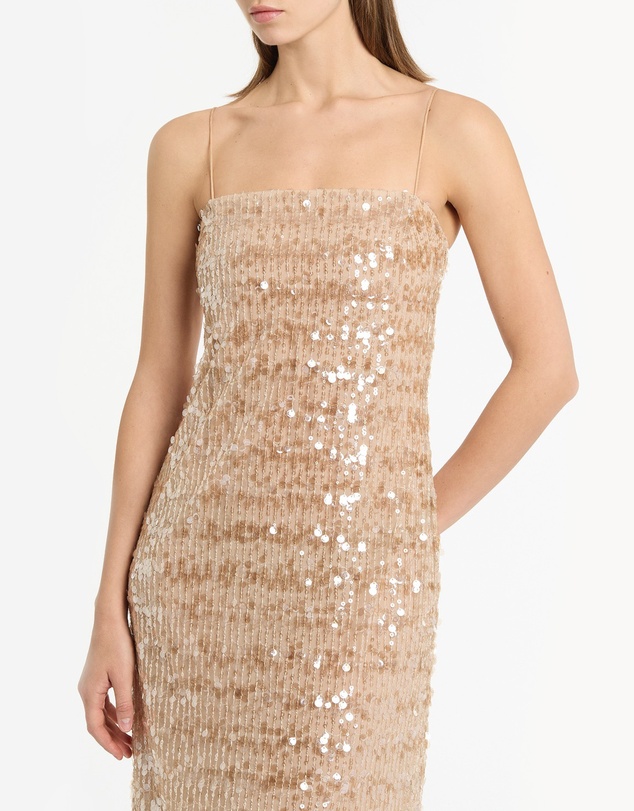 Carla Zampatti - Pale Gold Linear Sequin Gown