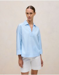 Trenery - Fine Poplin Popover Shirt in Blue Marble