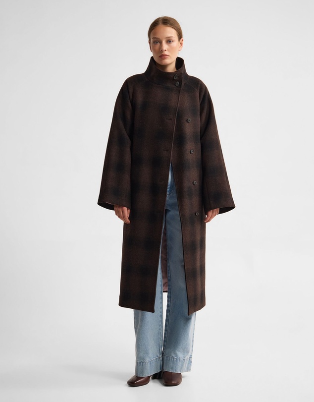 Oxford - Edi Check Funnel Collar Wool Coat