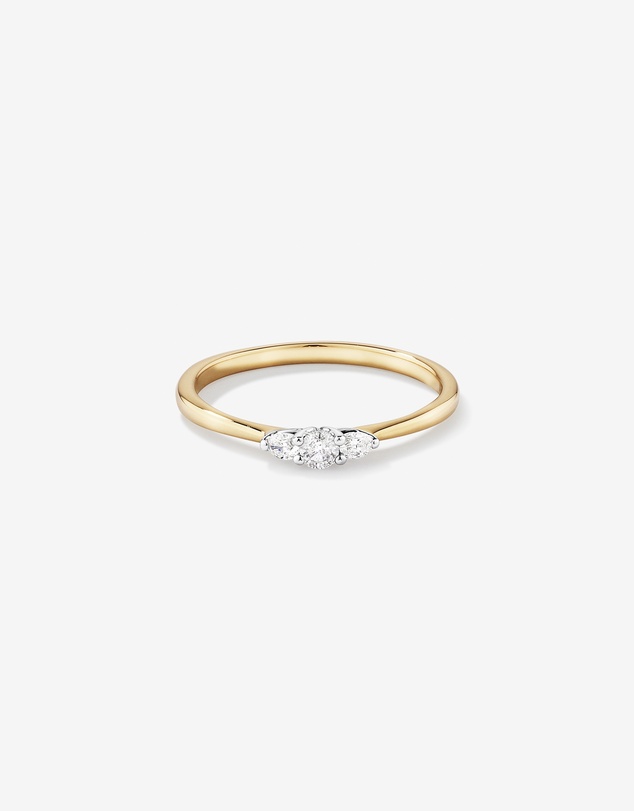 Michael Hill - 0.15 Carat TW Three Stone Round Brilliant and Oval Cut Diamond Promise Ring in 10kt Yellow and White Gold
