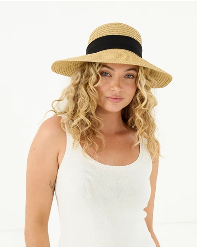 Morgan & Taylor - Shay Braided Straw Sun Hat in Natural Beige