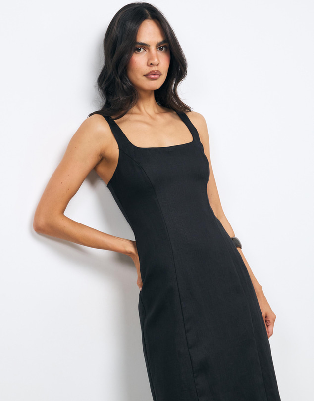 AERE - Lise Scoop Neck Linen Midi Dress