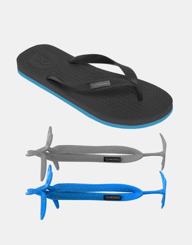Boomerangz Footwear - Men's Black/Blue Thongs with arch support and 2 x interchangeable straps