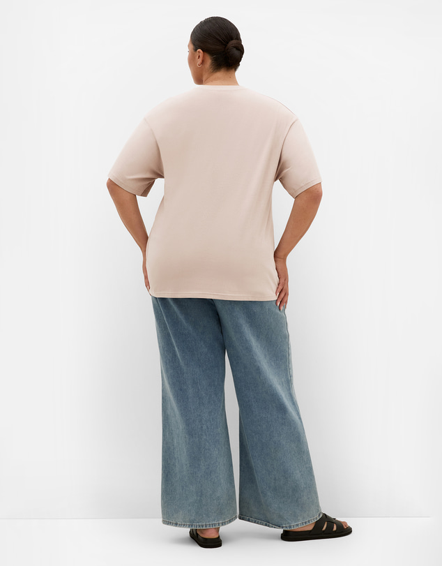 City Chic - Plus size Oversized NY Leopard Tee - latte